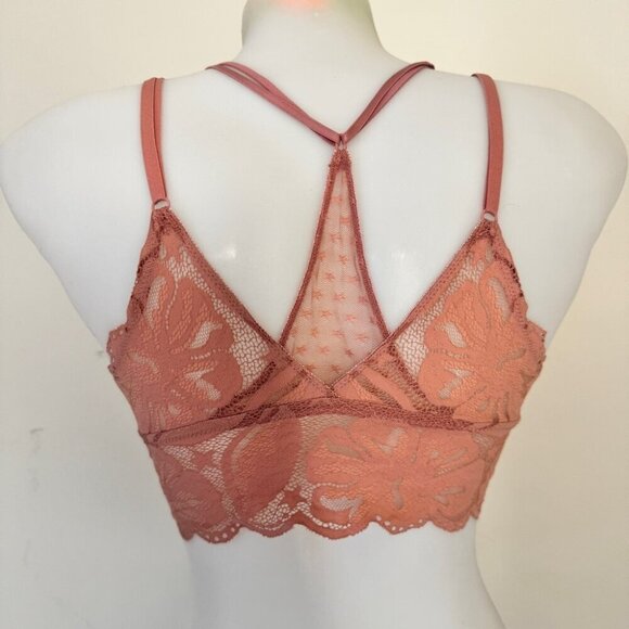 Aerie Bra Bralette Dusty Rose Layered Floral & Star Sheer Feminine Print Sz M - Picture 3 of 11